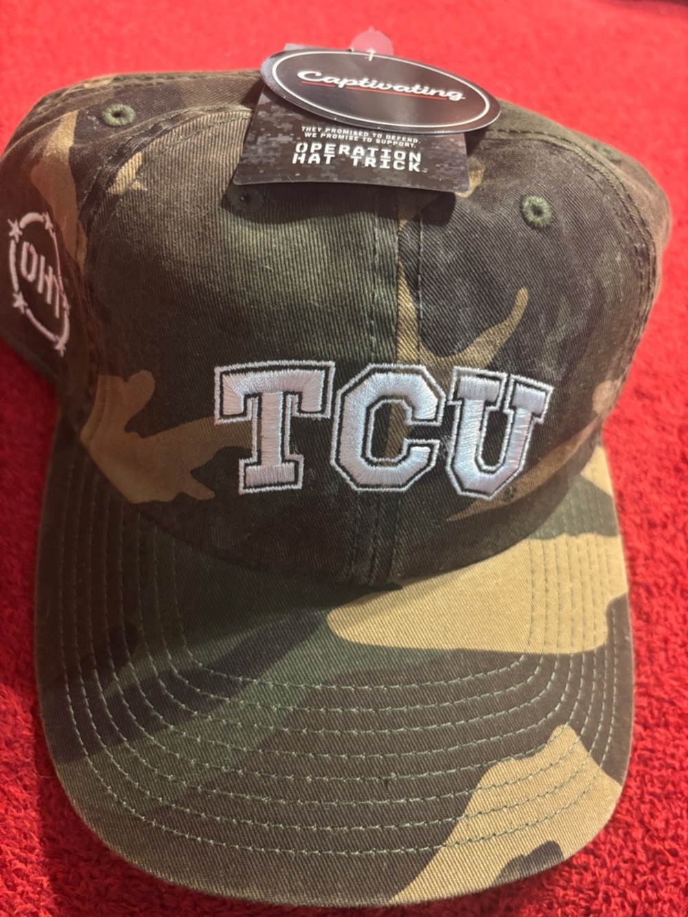 TCU Camo Operation Hat Trick Baseball Cap - Captivating . American flag . NWT